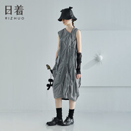 日著（rizhuo）原創(chuàng)設(shè)計(jì)女裝2024夏季新款小眾洋氣不規(guī)則格子顯瘦無袖連衣裙 不聽格 M