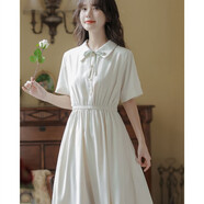景怡依2025夏季新款少女初中生高中女生夏天學(xué)院風(fēng)裙子大學(xué)生雪紡連衣裙 杏色 L