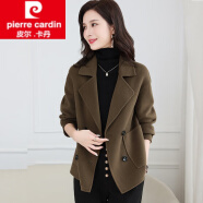 皮尔卡丹（pierre cardin）女装2023秋冬新款双面羊绒大衣女短款时尚宽松小个子羊毛呢子外套 山茶绿 S100-115斤