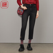 漁FISHING牛仔褲2023年新款女小腳洗水微彈休閑九分鉛筆褲FGFD6023 黑 XXXL