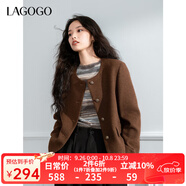 LAGOGO美拉德毛呢短款外套女拉谷谷2024年冬季新款高級感圓領(lǐng)上衣 咖啡色(U1) S