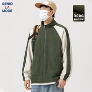 GENIOLAMODE夾克男士春秋潮流時(shí)尚休閑百搭開衫撞色燈芯絨外套男裝 綠色 L