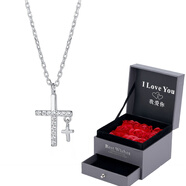 鹿戀s999足銀十字架項鏈女歐美鑲鉆短款鎖骨鏈冷淡風(fēng)嘻哈配飾圣誕禮物 白金色+浪漫玫瑰禮盒