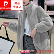 皮爾卡丹（pierre cardin）新款冬季珊瑚絨加絨加厚外套女ins潮立領(lǐng)保暖開(kāi)衫拉鏈抓絨衣 淺灰色 雙面長(cháng)毛絨 3XL 建議160-180斤