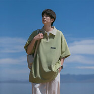 Shelley Jones美式polo衫男夏季重磅歐美高街ins潮流潮牌寬松青少年學(xué)生上衣服 *XZ518-2-PL03淺綠色 XL