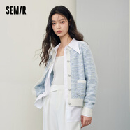 森馬森馬針織衫女撞色小香風(fēng)外套春秋裝溫柔氣質(zhì)圓領(lǐng)毛衣 藍白色調00481 150/76A/XS