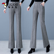 啄木鳥(niǎo)毛呢時(shí)尚微喇褲子2026秋冬新款女加絨加厚顯瘦時(shí)尚呢子休閑喇叭褲 灰色【春秋款】  M 【建議90-105斤】