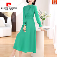 皮爾卡丹（pierre cardin）氣質(zhì)色長(zhǎng)袖連衣裙女春季2024新款春裝高腰顯瘦雪紡裙子春秋女裝 綠色 4XL [155-170斤]