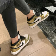 耐克（NIKE）Air Jordan aj1 mid男女鞋影子芝加哥黑紅腳趾熊貓籃球運動休閑鞋 DC1420-700液態(tài)金女子 37.5