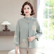 恒源祥中老年人秋裝外套女50歲60媽媽裝兩件套裝奶奶裝針織太太衣服開衫 豆綠色 XL