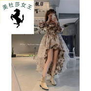 溥畔*貓耳自制前短后長(cháng)兩穿拖尾連衣裙修身顯瘦公主 褐色收藏關(guān)注優(yōu)先發(fā)貨 S建議80-95斤