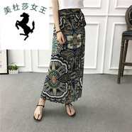 溥畔碎花一片式半身裙女夏高腰a字長(cháng)裙雪紡系帶中長(cháng)款裹裙 藍復古幾何 均碼