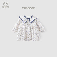 乖奇熊女寶寶碎花連衣裙秋冬季女童過(guò)年公主裙子嬰兒甜美外出新年裙子 米白/盈盈藍花 110