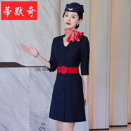 蒂默奇東航空姐制服東方航空連衣七分袖空乘航空高鐵職業(yè)服裝乘務(wù)員工作 藍(lán)色連衣·裙（+腰帶絲巾） 2XL