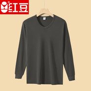 紅豆男士100%純棉秋衣單件上衣中老年人大碼上身內衣低半高領(lǐng)全棉毛衫 鐵灰色-圓領(lǐng)上衣 165/M