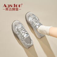 奧古獅登（Agsdon）芭蕾德訓鞋女秋季新款緞面百搭休閑鞋厚底華夫鞋 B143048 銀色 40