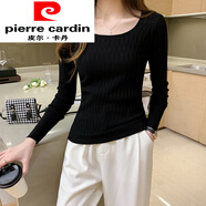 皮爾卡丹（pierre cardin）針織打底衫女春秋新款內搭低領(lǐng)長(cháng)袖上衣修身套頭毛衣冬時(shí)尚女裝 黑色 S