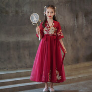 小咔衣濃兒童漢服春季古風(fēng)超仙連衣裙女童唐裝夏款2025新款小女孩古裝裙子 紅色漢服 120 