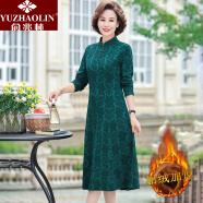 俞兆林（YUZHAOLIN）妈妈装2024年新款中老年女装中年修身冬装加绒 连衣裙绿色(加绒加厚) XL(建议90-105斤)