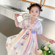 G.DUCKKIDS童裝漢服女童連衣裙夏季公主裙兒童裙子中國(guó)風(fēng)古裝襦裙六一表演服 庫(kù)洛米蝴蝶結(jié)粉色 130 尺碼7~8歲【120-130cm】cm