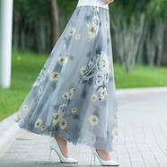 貝吉棋夏季新款女裝雪紡碎花裙半身裙長(zhǎng)款裙子a字裙大擺裙長(zhǎng)裙女夏 優(yōu)雅灰底花 XL 120-130斤