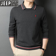 吉普（JEEP）【高檔輕奢】中青年春秋季毛衣男純 棉長(zhǎng)袖t恤男士個(gè)性假兩件針織 55129深灰 170/L120-140斤