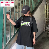 索賓馳（SUOBINCHI）短袖t恤女夏季寬松潮牌印花短袖t恤 黑色 M