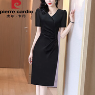 皮爾卡丹黑色連衣裙女2025年夏季新款修身顯瘦包臀裙赫本風(fēng)高級感氣質(zhì)裙子 黑色 XL 建議115-125斤