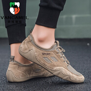 西域駱駝男鞋四季新款透氣網(wǎng)鞋男軟底戶(hù)外運動(dòng)休閑鞋真皮時(shí)尚網(wǎng)面駕車(chē)鞋 棕色（網(wǎng)面)F002 44