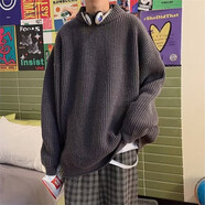柯菲沃 圓領(lǐng)毛衣男秋冬新款港風(fēng)寬松百搭慵懶風(fēng)粗線(xiàn)針織衫潮牌高街痞帥韓版潮流冬季加厚學(xué)院風(fēng)情侶裝毛線(xiàn)衣 高街-GM35深灰色 M