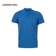 倫敦霧（London Fog）春夏男裝商務(wù)休閑純棉透氣條紋寬松短袖T恤V領(lǐng)上衣 海藍(lán)色J4 175/92B(52)