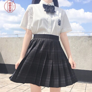 jk制服格裙全套女學(xué)生裙子夏季日系少女制服百褶裙短裙學(xué)院風(fēng)半身裙JK閃動(dòng)少女 碳灰 百褶裙+短袖襯衫+領(lǐng)結(jié) S