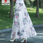 皮爾卡丹（pierre cardin）夏季新款淑女白色碎花雪紡半身裙高腰大碼A字氣質(zhì)長(zhǎng)裙大擺裙 水墨牡丹【裙長(zhǎng)90cm】 2XL 140-160斤