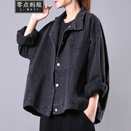 零點(diǎn)螞蟻胖人大碼女裝春裝韓版寬松外套/夾克外套胖妹妹加肥加大碼胖mm工裝短外套文藝復(fù)古外套/夾克衣 黑色 XL【150-200斤】