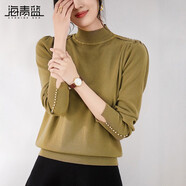 海青藍(lán)（CYANINE SEA）設(shè)計(jì)感半高領(lǐng)釘珠針織衫女2023秋冬新款時(shí)尚套頭打底衫百搭款上衣 姜黃色 均碼（80斤-130斤）