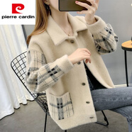 皮爾卡丹（pierre cardin）秋冬季女士水貂絨大尺碼外套新款開(kāi)衫短款春季上衣女長(cháng)袖毛衣百搭 杏色 L【建議105-120斤】