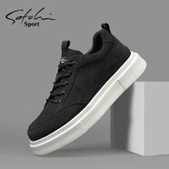 沙馳（SATCHI）板鞋男秋冬季2025新款厚底時(shí)尚休閑鞋防滑運動(dòng)帆布鞋男士潮流鞋子 黑色 38 【皮鞋碼】