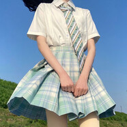 JK【JK制服官方】全套日系學(xué)院風(fēng)少女格裙jk制服套裝百褶短裙辣妹 薄荷糖+短袖襯衫+領(lǐng)花 M【尺碼偏小】