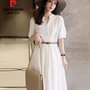 皮尔卡丹（pierre cardin）连衣裙2024新款夏季时尚女装韩版纯色短袖简约时尚中长款裙子女 白色 XL（建议115-125斤）