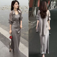 問(wèn)浮黑色套裝女夏裝時(shí)尚 兩件套氣質(zhì)型洋氣裙2024夏季新款氣質(zhì)防曬衫 J683灰色 XL【建議115130斤】