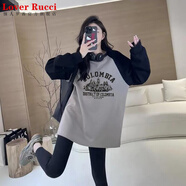 LOVER RUCCI法國歐貨大版中長(cháng)款遮臀T恤女長(cháng)袖秋冬寬松遮屁股衛衣內搭打底衫 城堡(不加絨偏厚) XXL 推薦160-180