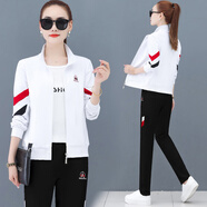 慕之美氣質(zhì)運(yùn)動(dòng)套裝女春秋季衛(wèi)衣媽媽裝廣場(chǎng)舞活動(dòng)團(tuán)體比賽運(yùn)動(dòng)服裝三件 白配黑 精致舒適-三件套 XL(建議111-120斤)