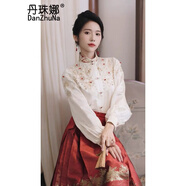 丹珠娜（DanZhuNa）紅色馬面裙全套2024過年龍年新中式連衣裙女裝敬酒服訂婚禮服套裝 重工刺繡上衣+紅色馬面裙 L