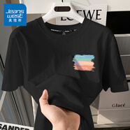 真維斯（JEANSWEST）純棉t恤女士夏季2025新款休閑慵懶風短袖女裝潮流寬松半袖上衣服 黑色 多彩人生_K L
