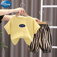 迪士尼（Disney）童裝男童夏裝短袖套裝2024洋氣女寶寶衣服潮兒童時髦帥氣兩件套 套裝[黃色]today 90 建議身高[85左右]