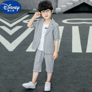 迪士尼（Disney）男童西裝十歲大童夏季休閑夏裝小禮服男孩短袖兒童西服小西裝套裝 灰色 160cm(160cm)