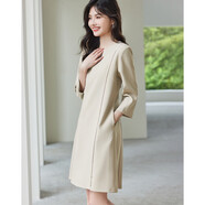 德瑪納【摩登女人】春秋季通勤圓領(lǐng)修身七分袖優(yōu)雅連衣裙女中長(cháng)款