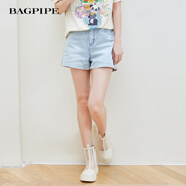 風(fēng)笛（Bagpipe）2024年夏季新款梨形身材高腰牛仔短褲女寬松a字闊腿褲寬松休閑褲 牛仔蘭 S