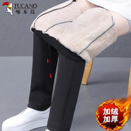 啄木鳥(niǎo)加絨褲子女冬季外穿加厚休閑褲女秋冬直筒保暖羊羔絨棉褲 黑色 2XL (130-145斤)