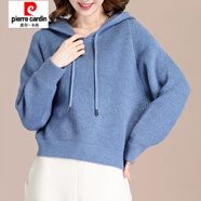 皮爾卡丹（pierre cardin）寬松慵懶風(fēng)毛衣女秋冬外穿蝙蝠袖上衣加厚短款連帽衛衣針織打底衫 海霧藍 L (建議110-120斤)